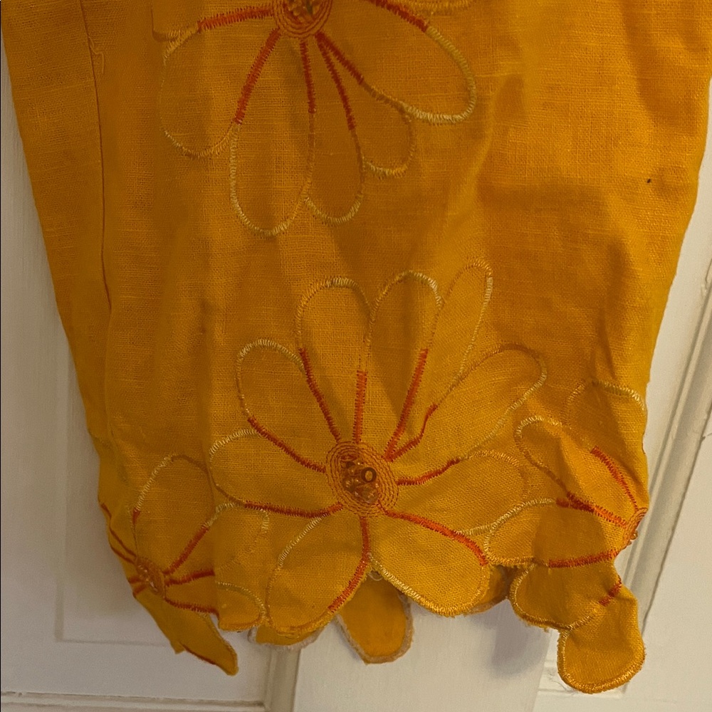 Vintage Yellow Floral linen lined Women's Pants
